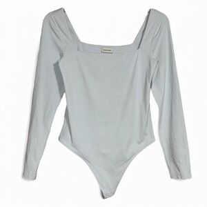 BABATON Long Sleeve Square Neck Thong Bodysuit Light Blue Size‎ L